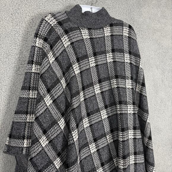 Theory Poncho Womens Petite Small Plaid Grey Wool Knit Florencia Oversized - Picture 6 of 13